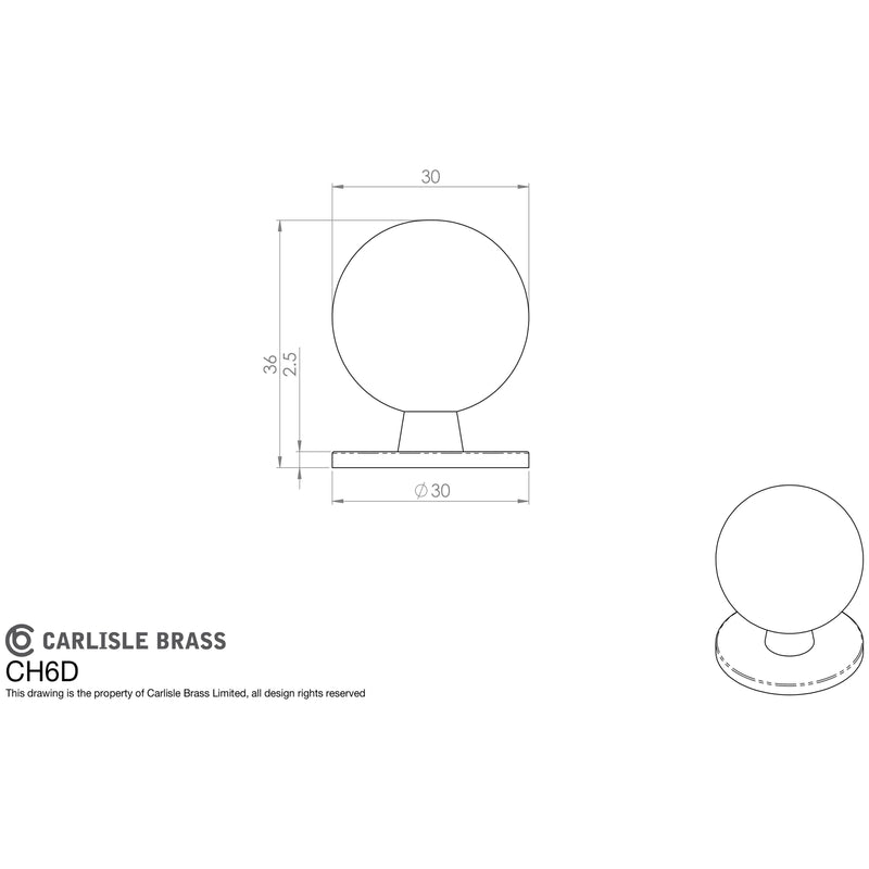 Carlisle Brass - Ball Knob Satin Chrome 30mm - Satin Chrome - CH6DSC - Choice Handles