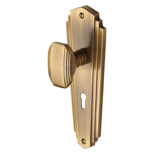 Heritage Brass Mortice Knob on Lock Plate Charlston Design Antique finish - CHA1900-AT - Choice Handles