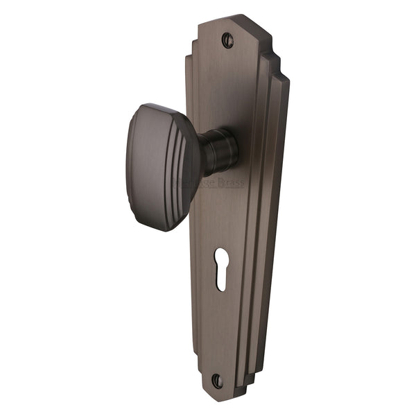 Heritage Brass Mortice Knob on Lock Plate Charlston Design Matt Bronze finish - CHA1900-MB - Choice Handles
