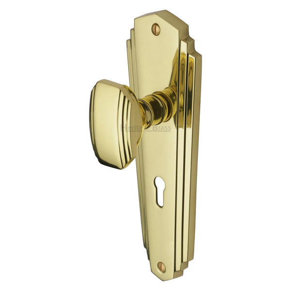 Heritage Brass Mortice Knob on Lock Plate Charlston Design Polished Brass finish - CHA1900-PB - Choice Handles