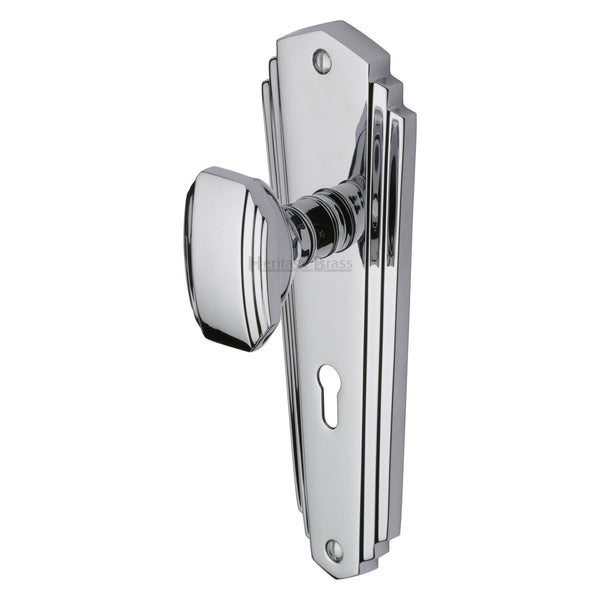 Heritage Brass Mortice Knob on Lock Plate Charlston Design Polished Chrome finish - CHA1900-PC - Choice Handles