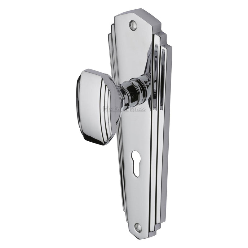 Heritage Brass Mortice Knob on Lock Plate Charlston Design Polished Chrome finish - CHA1900-PC - Choice Handles