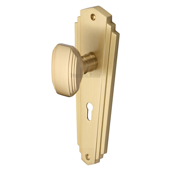 Heritage Brass Mortice Knob on Lock Plate Charlston Design Satin Brass finish - CHA1900-SB - Choice Handles