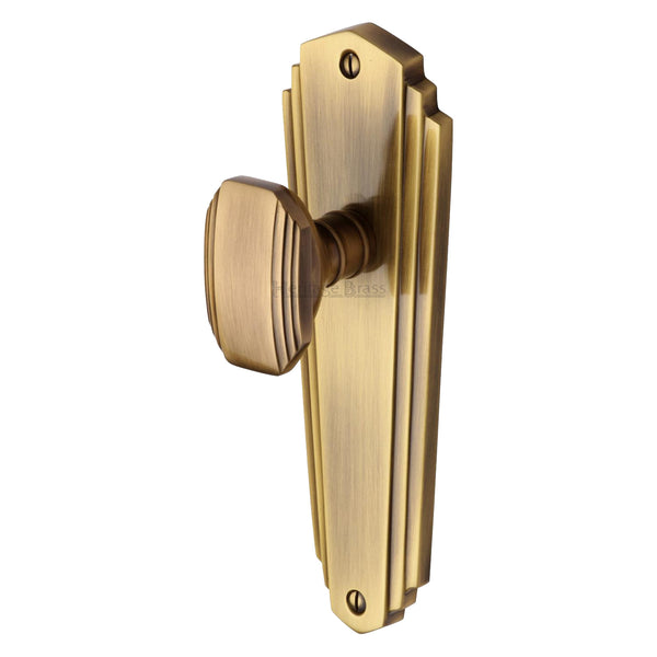 Heritage Brass Mortice Knob on Latch Plate Charlston Design Antique finish - CHA1910-AT - Choice Handles