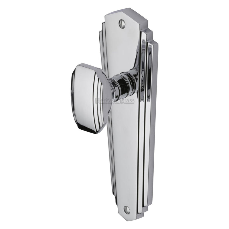 Heritage Brass Mortice Knob on Latch Plate Charlston Design Polished Chrome finish - CHA1910-PC - Choice Handles