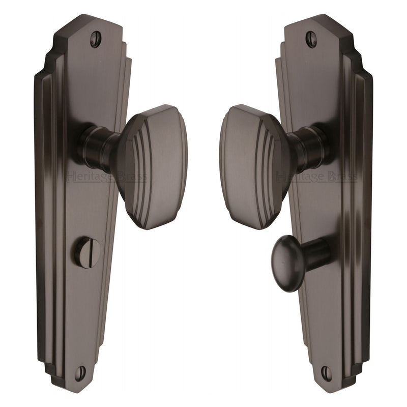Heritage Brass Mortice Knob on Bathroom Plate Charlston Design Matt Bronze finish - CHA1930-MB - Choice Handles