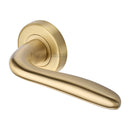 Heritage Brass Door Handle Lever Latch on Round Rose Columbus Design Satin Brass finish - COL1762-SB - Choice Handles