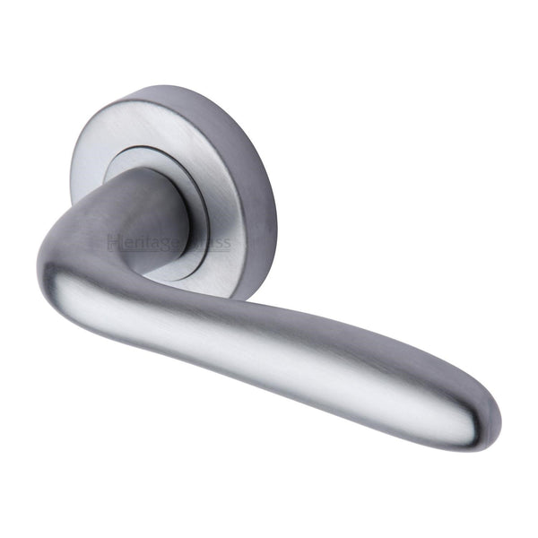 Heritage Brass Door Handle Lever Latch on Round Rose Columbus Design Satin Chrome finish - COL1762-SC - Choice Handles