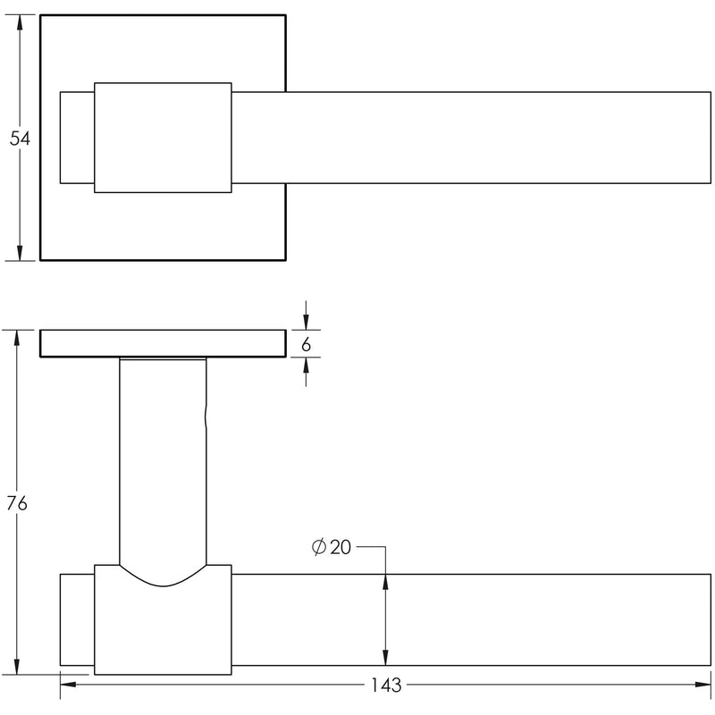 CR-103 Satin Stainless Steel  Unsprung Square Rose Door Handle - CR-103B2SSS