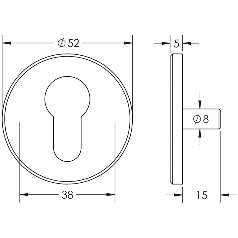 CRES Satin Stainless Steel Euro Escutcheon Lug Fixed - CRES1652SSS - Choice Handles