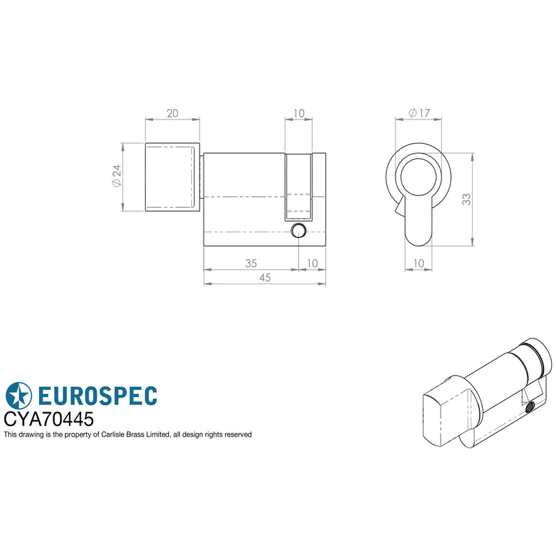Eurospec - Euro Single Thumbturn 45mm - Polished Chrome - CYA70445PC