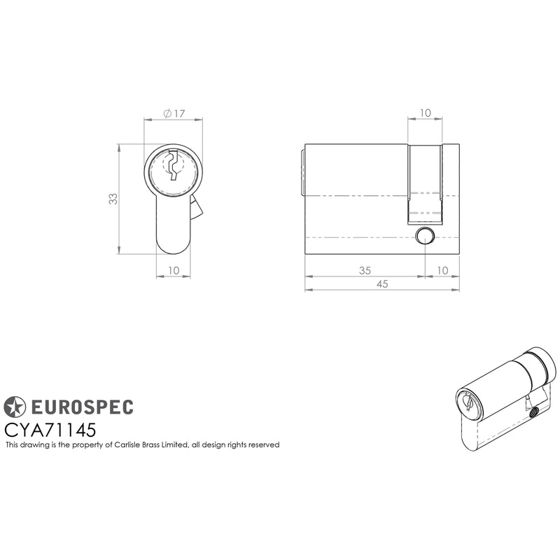 Eurospec - Euro Single Cylinder 45mm (35/10mm) - Satin Chrome - CYA71145SC