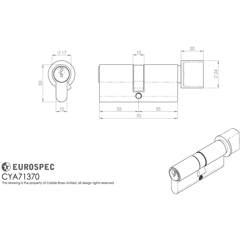 Eurospec - Euro Cylinder and Turn 70mm (35/35mm) - Polished Chrome - CYA71370PC
