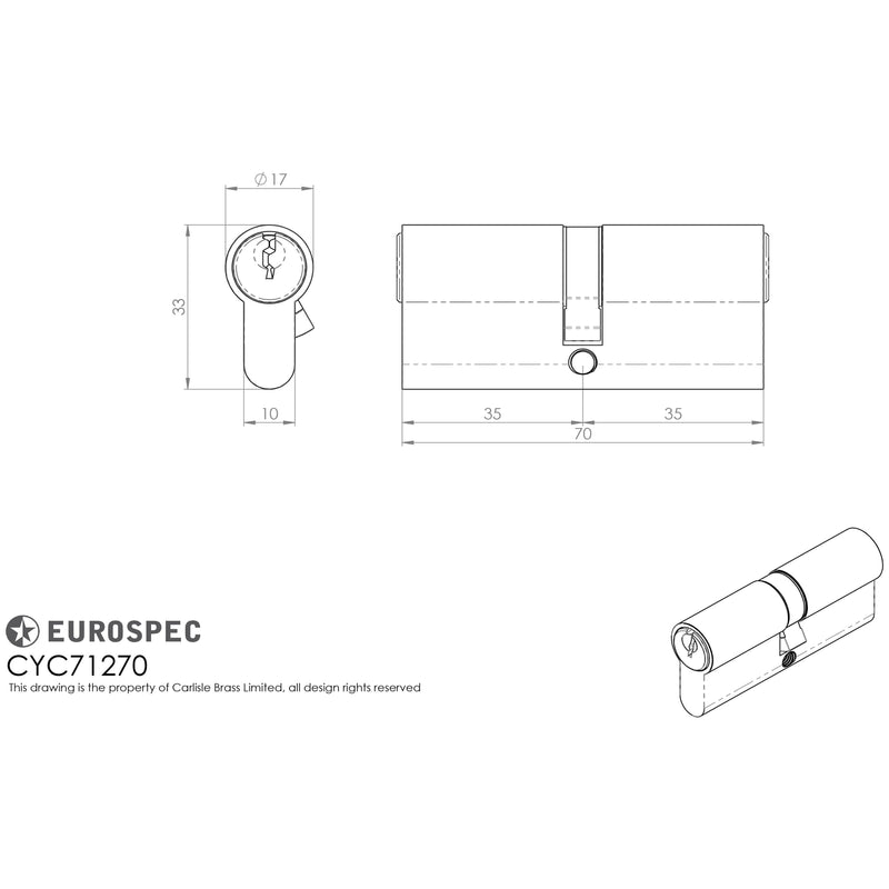 Eurospec - Contract Range 5 Pin Euro Double Cylinder 70mm (35/35mm) - Nickel Plate - CYC71260NP