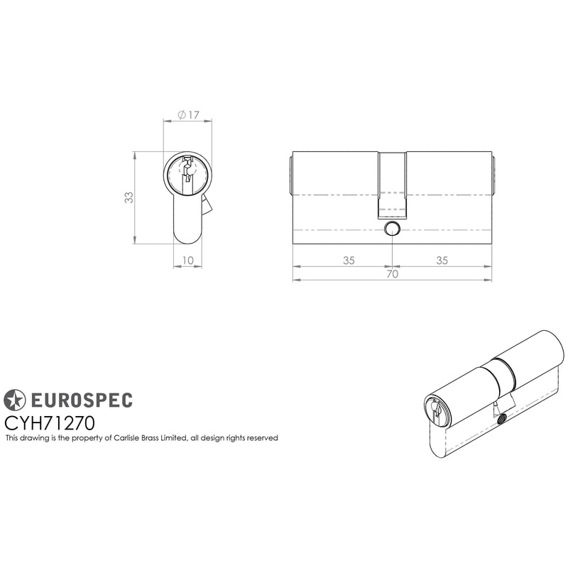 Eurospec - MP10 Euro Double Cylinder 70mm - Satin Chrome - CYH71270SC