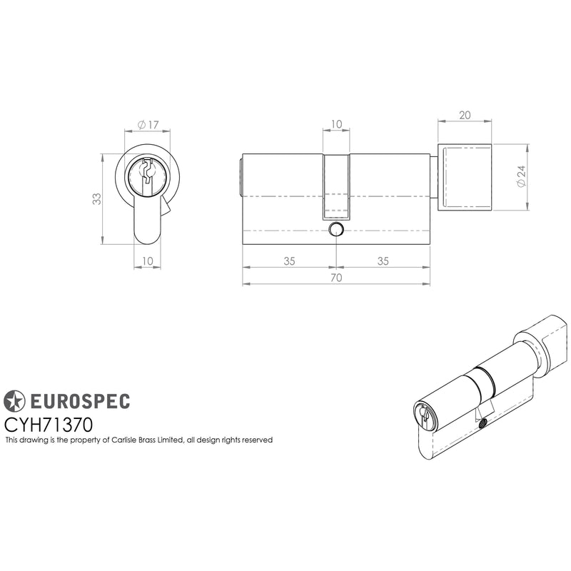 Eurospec - MP10 Euro Cylinder & Turn 70mm - Polished Chrome - CYH71370PC