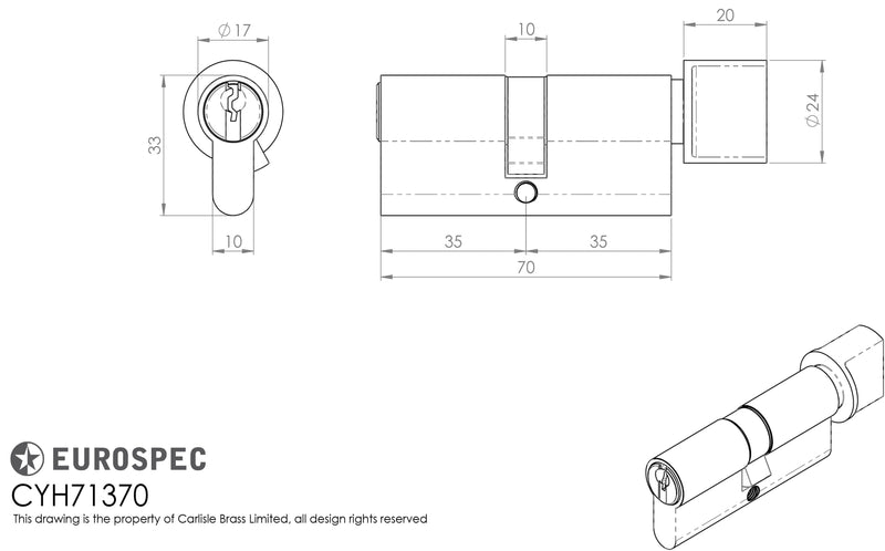 Eurospec - MP10 Euro Cylinder & Turn 70mm - Satin Chrome - CYH71370SC