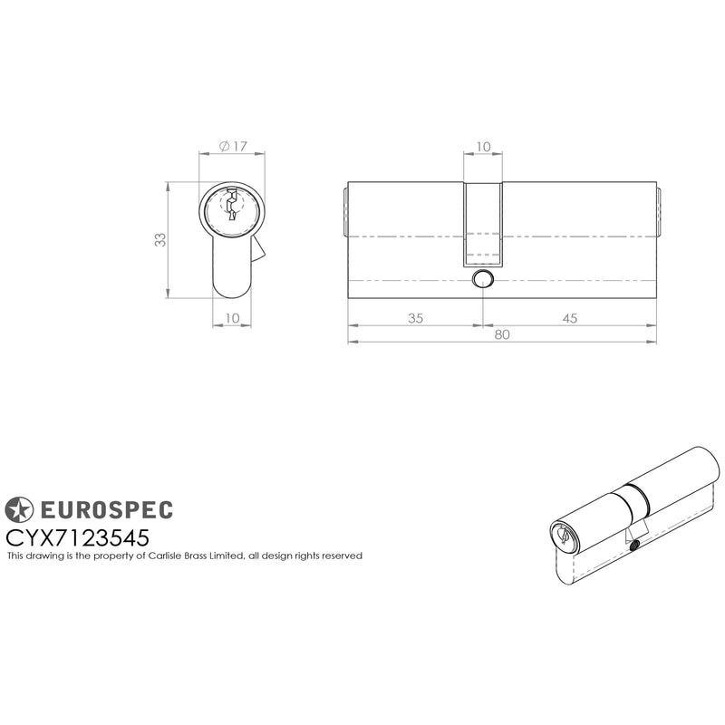 Eurospec - Mpx6 Euro Double Cylinder 35/45mm Ktd - Satin Chrome - CYX7123545SC