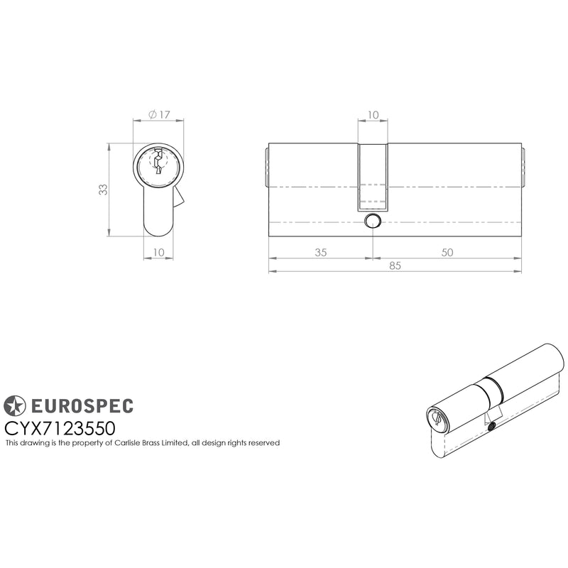 Eurospec - Mpx6 Euro Double Cylinder 35/50mm Ktd - Satin Chrome - CYX7123550SC