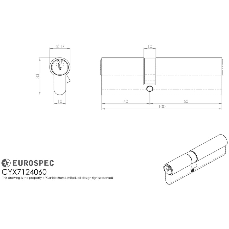 Eurospec - Mpx6 Euro Double Cylinder 40/60mm Ktd - Satin Chrome - CYX7124060SC