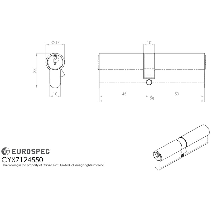 Eurospec - Mpx6 Euro Double Cylinder 45/50mm Ktd - Satin Chrome - CYX7124550SC