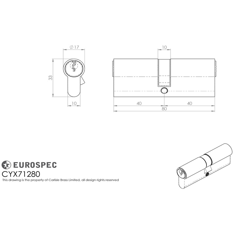 Eurospec - Mpx6 Euro Double Cylinder 80mm Ktd - Polished Chrome - CYX71280PC