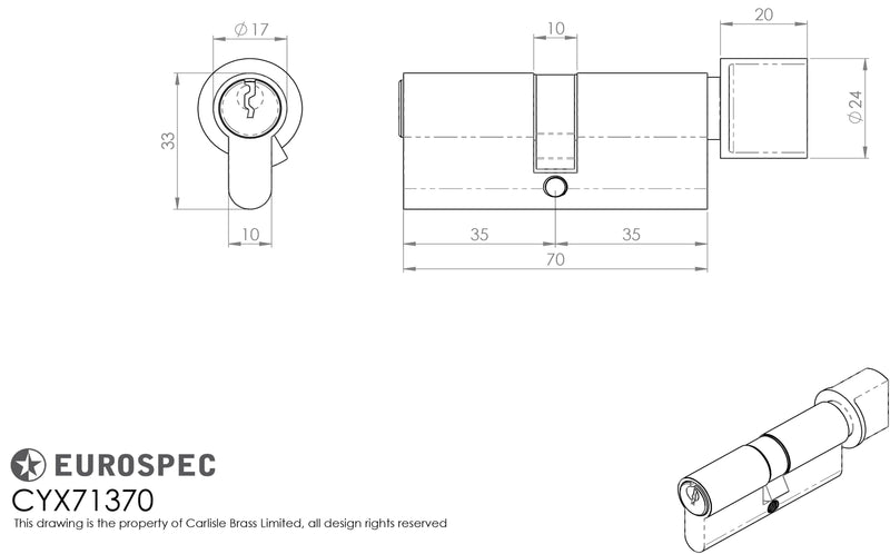 Eurospec - Mpx6 Euro Cylinder & Turn 70mm Ktd - Polished Chrome - CYX71370PC