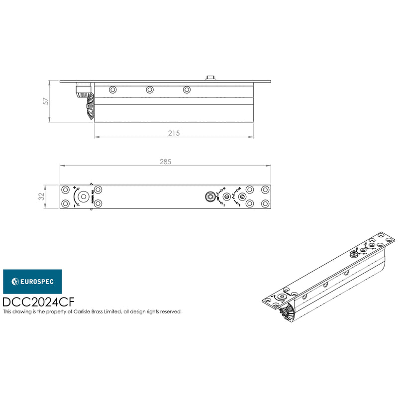 Eurospec - Concealed Slim Action Closer C/W Slide Arm Size 2-4 + Pnp Arm - Polished Nickel Plated - DCC2024CF/PNP/FCP - Choice Handles