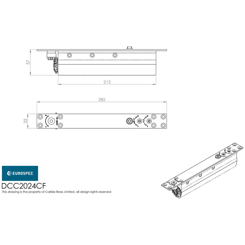 Eurospec - Concealed Slim Action Closer C/W Slide Arm Size 2-4 + Pnp Arm - Polished Nickel Plated - DCC2024CF/PNP/FCP - Choice Handles