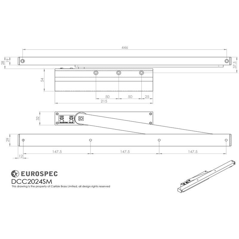 Eurospec - General Overhead Door Closer Fixed Power Size 3 - Silver - DCF2003SV - Choice Handles