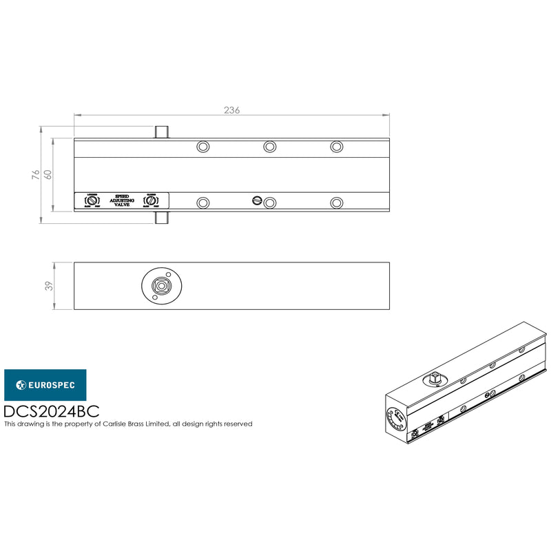 Eurospec - Medium Frequency Overhead Door Closer Variable Power Size 2-4 - Silver - DCS2024BC/SV - Choice Handles