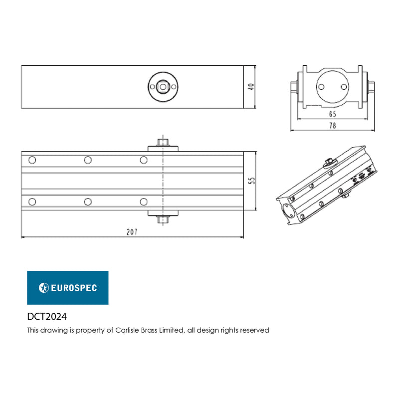 Eurospec - Overhead Door Closer Adjustable Size 2-4 Template C/W Backcheck & Fig 66 Bracket - Silver - DCT2024BC/SV - Choice Handles