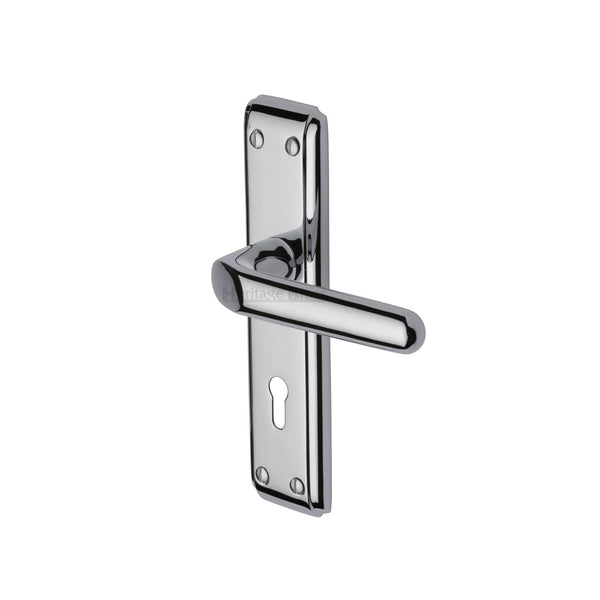 Heritage Brass Door Handle Lever Lock Deco Design Polished Chrome finish - DEC3000-PC - Choice Handles