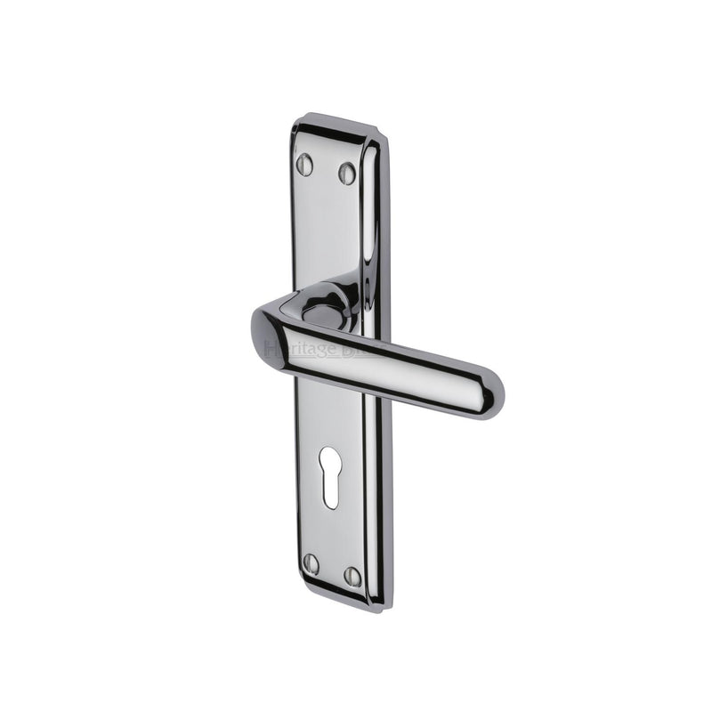 Heritage Brass Door Handle Lever Lock Deco Design Polished Chrome finish - DEC3000-PC - Choice Handles