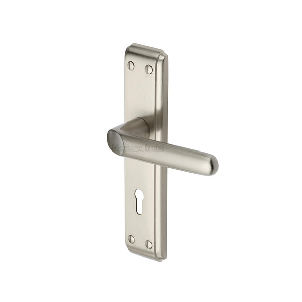 Heritage Brass Door Handle Lever Lock Deco Design Satin Nickel finish - DEC3000-SN - Choice Handles