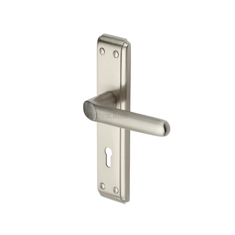 Heritage Brass Door Handle Lever Lock Deco Design Satin Nickel finish - DEC3000-SN - Choice Handles