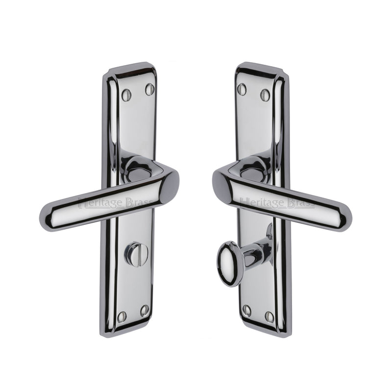 Heritage Brass Door Handle for Bathroom Deco Design Polished Chrome finish - DEC3030-PC - Choice Handles