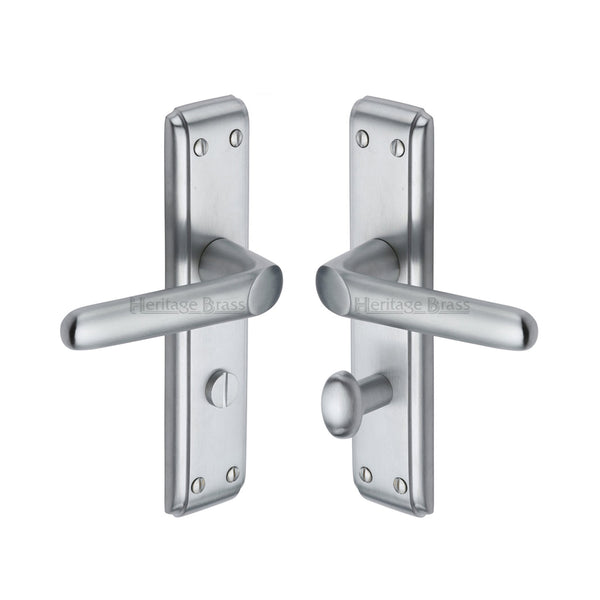 Heritage Brass Door Handle for Bathroom Deco Design Satin Chrome finish - DEC3030-SC - Choice Handles