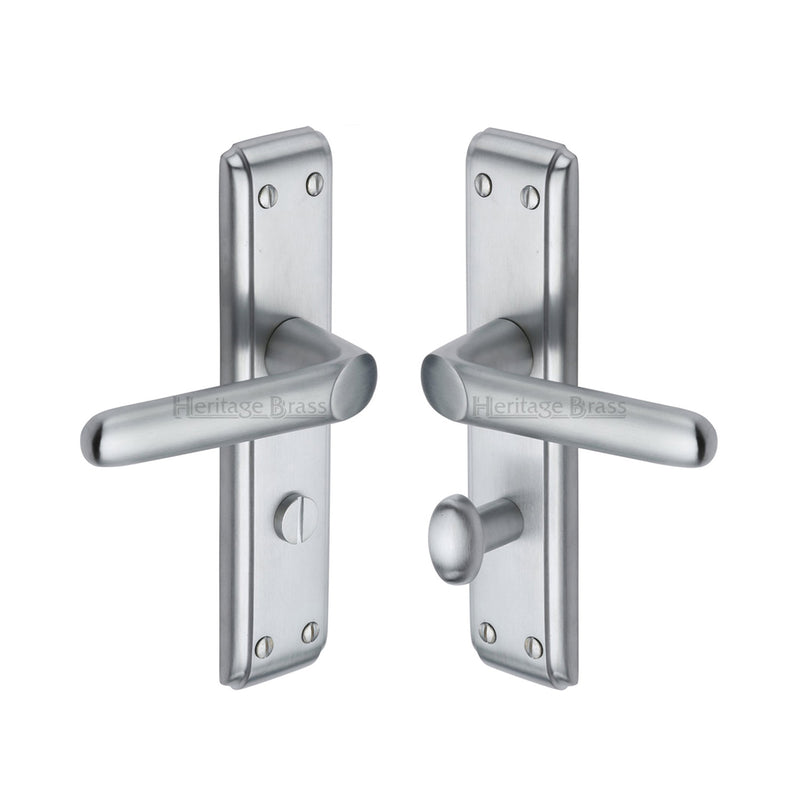 Heritage Brass Door Handle for Bathroom Deco Design Satin Chrome finish - DEC3030-SC - Choice Handles