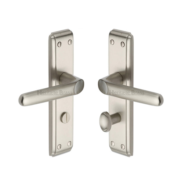 Heritage Brass Door Handle for Bathroom Deco Design Satin Nickel finish - DEC3030-SN - Choice Handles