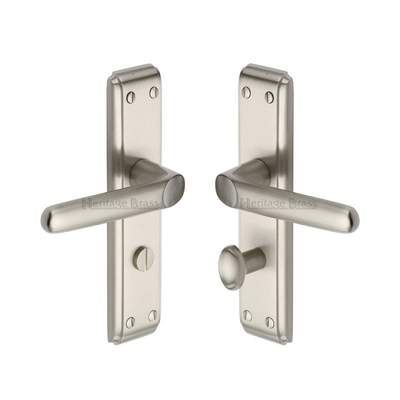 Heritage Brass Door Handle for Bathroom Deco Design Satin Nickel finish - DEC3030-SN - Choice Handles