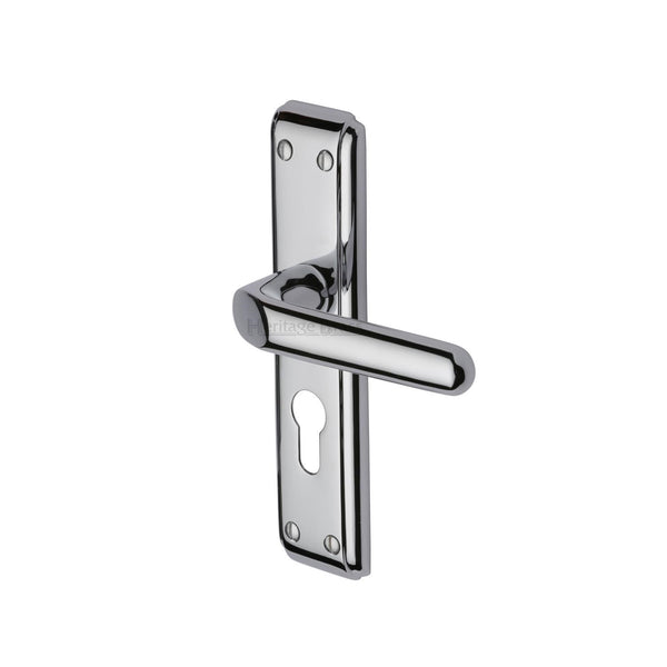 Heritage Brass Door Handle for Euro Profile Plate Deco Design Polished Chrome finish - DEC3048-PC - Choice Handles