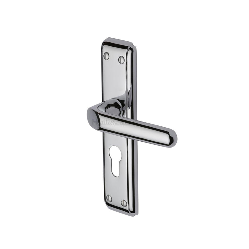 Heritage Brass Door Handle for Euro Profile Plate Deco Design Polished Chrome finish - DEC3048-PC - Choice Handles