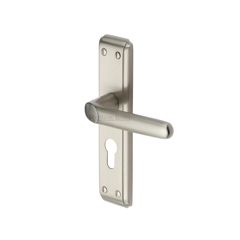 Heritage Brass Door Handle for Euro Profile Plate Deco Design Satin Nickel finish - DEC3048-SN - Choice Handles