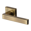 Heritage Brass Door Handle Lever Latch on Square Rose Linear Sq Design Antique finish - DEC5430-AT - Choice Handles