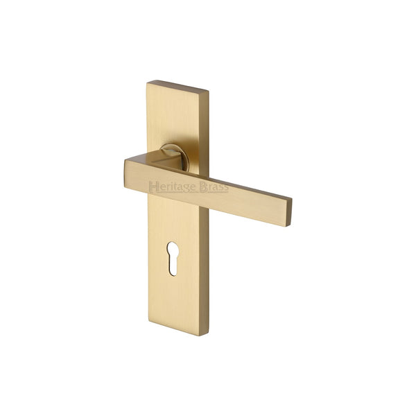 Heritage Brass Door Handle Lever Lock Delta Design Satin Brass finish - DEL6000-SB - Choice Handles