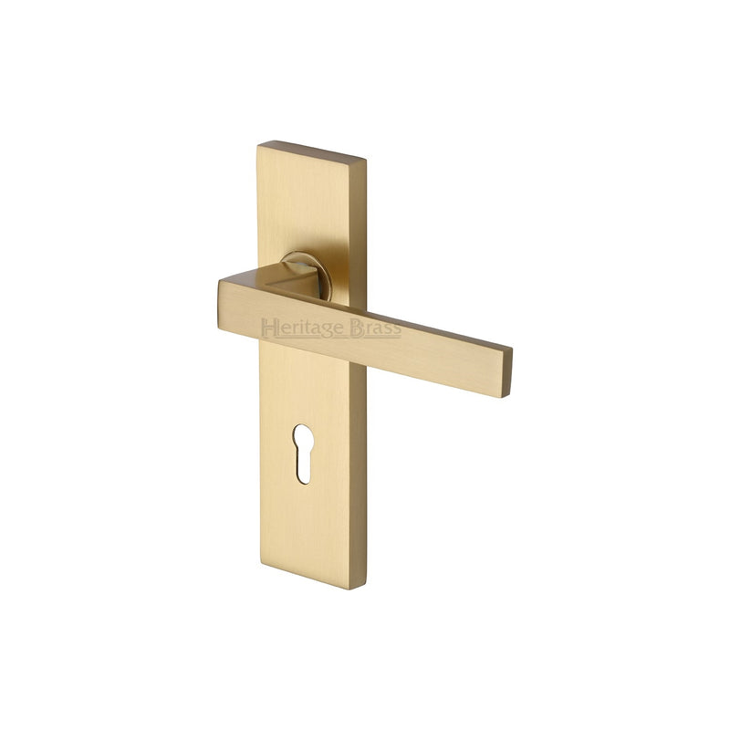 Heritage Brass Door Handle Lever Lock Delta Design Satin Brass finish - DEL6000-SB - Choice Handles
