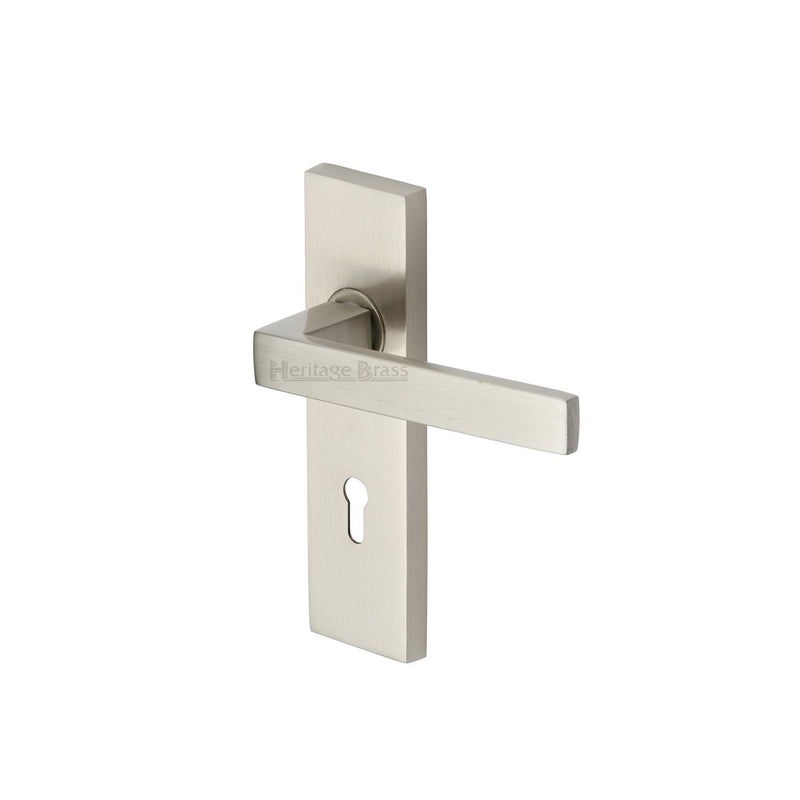 Heritage Brass Door Handle Lever Lock Delta Design Satin Nickel finish - DEL6000-SN - Choice Handles