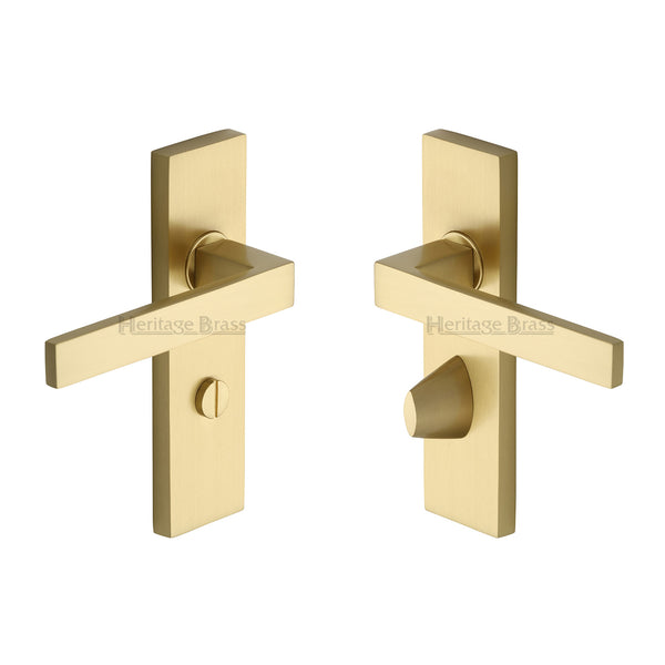 Heritage Brass Door Handle for Bathroom Delta Design Satin Brass finish - DEL6030-SB - Choice Handles