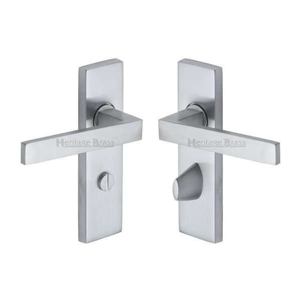 Heritage Brass Door Handle for Bathroom Delta Design Satin Chrome finish - DEL6030-SC - Choice Handles